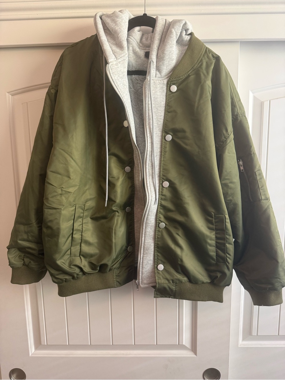 Vici Olive Green Bomber Jacket with Grey Hoodie Insert